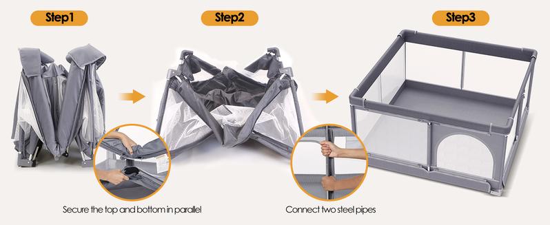 Foldable Baby Playpen, Extra Large Collapsible Play Yard for Babies & Toddlers, Portable Travel Playpen with Gate, Safe Indoor & Outdoor Activity Center (51"×51" Gray)