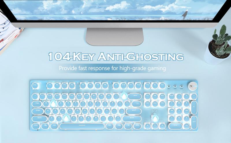 ATTACK SHARK×XINMENG X9 Typewriter Keyboard and Mouse, Retro Vintage Mechanical Gaming Keyboard with White LED Backlit,104 Keys Anti-Ghosting Blue Switch Wired Cute Keyboard, Round Keycaps for Desktop PC/Laptop Mac