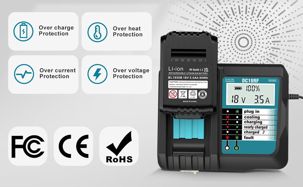 Amityke 2 Pack 18V 5000mAh Lithium-ion Replacement Battery for Makita and 14.4V-18V Replacement Charger for Makita, Fully Compatible with Makita 18V Cordless Power Tools Amityke 2 Pack 18V 5000mAh Lithium-ion Replacement Battery for Makita and 14.4V-18V Replacement Charger for Makita, Fully Compatible with Makita 18V Cordless Power Tools