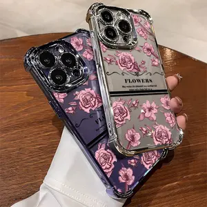 Phone case: 1pc Pink Floral Phone Case Compatible with Apple iPhone17 16 15 14 13 12 11 ProMax Xs Max XS X Shock Proof Transparent Vintage Light Luxury Style Elegant Fashion Can Be Given to Friends or Lover