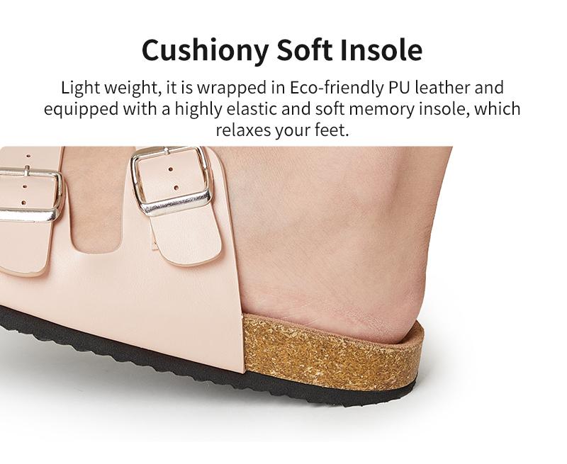 Trary Women's Flat Cork Footbed Sandals, Women Slide Sandals, Adjustable Buckle Slip-On Open Toe Slippers Spring Summer Size 6-11, Dealsforyoudays