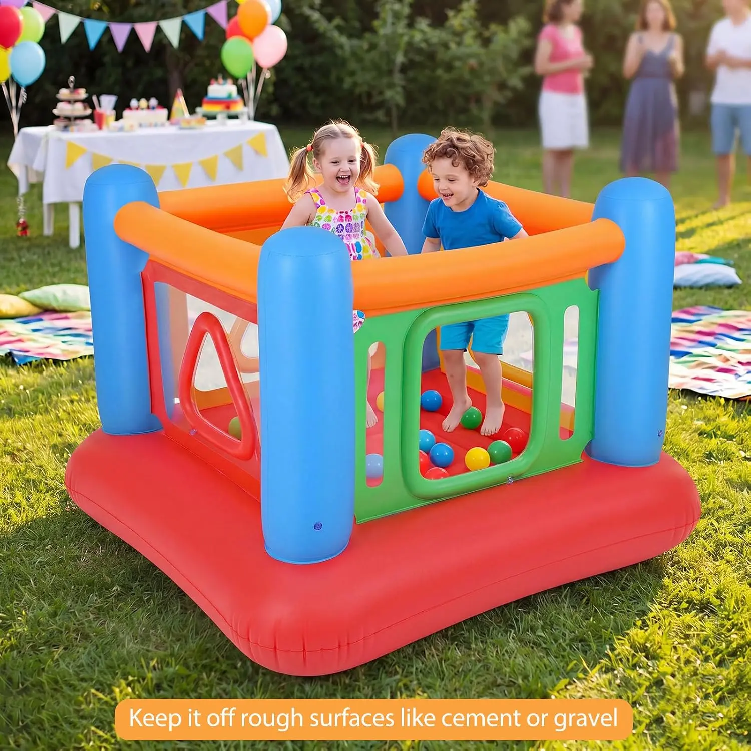 Costzon Inflatable Bounce House for Kids 3-6, Blow Up Castle Jumping House with Safety Net, Backyard Playhouse for 2 Kids with Ball Pit, Indoor Outdoor Children's Bouncy Jumper House for Boys Girls tiktokshopbacktoschool tiktokshopbacktoschool tiktokshopb