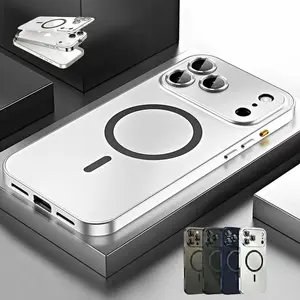 Fashion Aluminum Metal Magnetic Case For iPhone17 Pro Max Magsafe Wireless Charging Glass Lens Backboard Cover