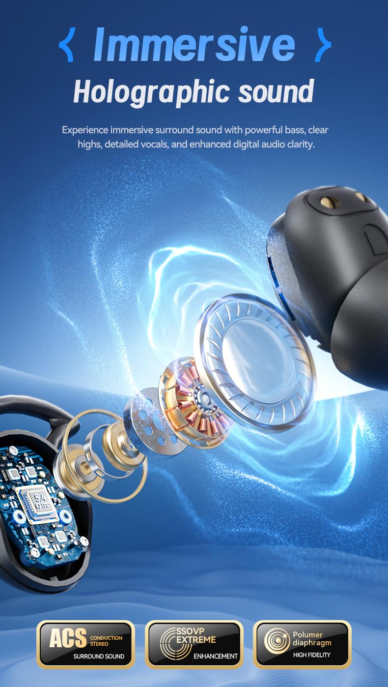 Acer OHR507 New Model Wireless Sleep-Friendly Wireless Earbuds - Comfortable Silicone In-Ear, High-Quality Sound, Long Battery Life, USB-C Charging, Touch Control,Adult Earbud Headphones Audio Headset Electronic stereo sound headphone Soft Earpads Black