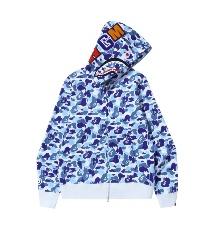 BAPE ABC Camo Shark Full Zip Hoodie Blue Men Women Streetwear