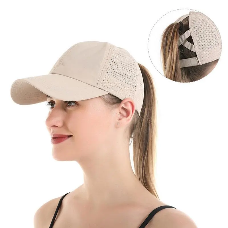 Women's Baseball Cap, Casual Criss-Cross Ponytail Style in Quick-Dry Polyester Mesh with UV Protection and an Adjustable Fit for Running, Accessories For Women, Hats For Women