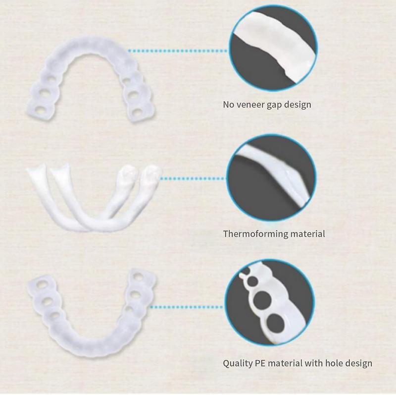 Instant Smile Cosmetic Veneers - 3/6PCS Non-Medical Snap-On Teeth, Perfect for a Flawless Photo Look, Reusable & Adjustable Fit
