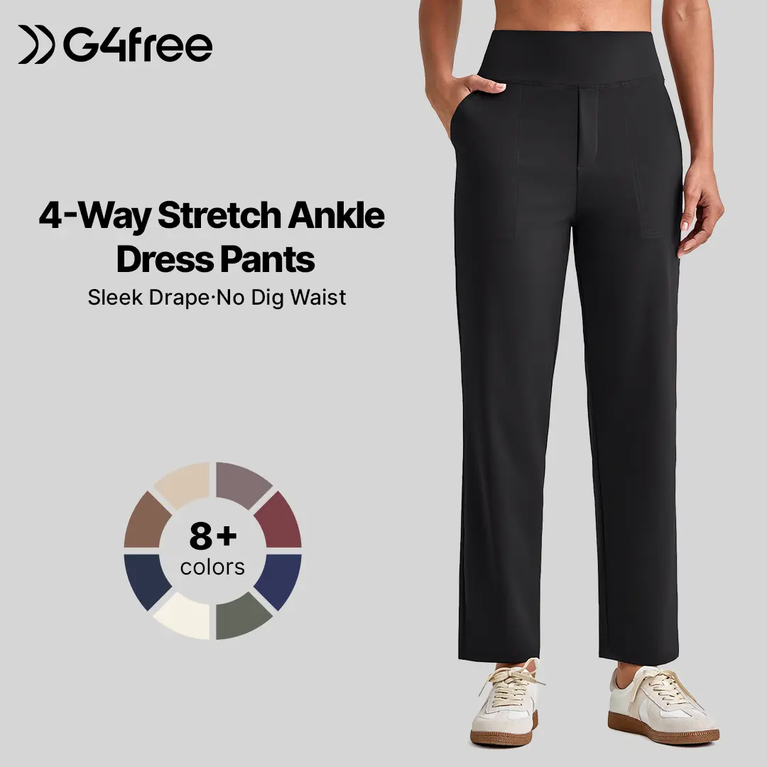G4Free Women's Ankle-Length Stretchy Crop Yoga Pants with Pockets - Outdoordfun Fabric, Fitted Comfy Minimalist Women's Clothing, Stretch Waist Business Casual Chic Sleek Work Pants (Petite/Regular/Tall, Black), Work Pants Women