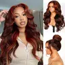 【Viral Hair Trend】Salon Layer Cut Ginger Highlights On Brown Hair 360 Lace Frontal Invisi Strap Skin Lace InvisiDrawstring Snug Fit Body Wave Human Hair Wig