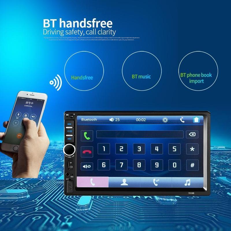 Dual Din Car Audio 7 Inch Touch Screen with Bluetooth Reversing Camera, USB, AUX, Auto Radio, MP5, MP4, MP3, MP3 Player, 12LED Rear Camera