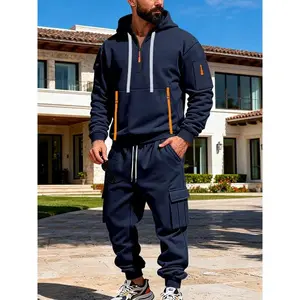 Men's fashionable winter suit, thick wool loose casual sports long sleeved work pants, autumn and winter, solid color pattern