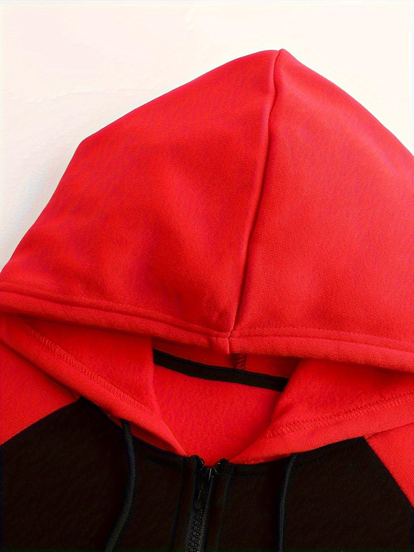 Fashionable Men's Color Block Hooded Sports Set – Zippered 2-Piece Casual Sportswear, Suitable for Everyday Wear