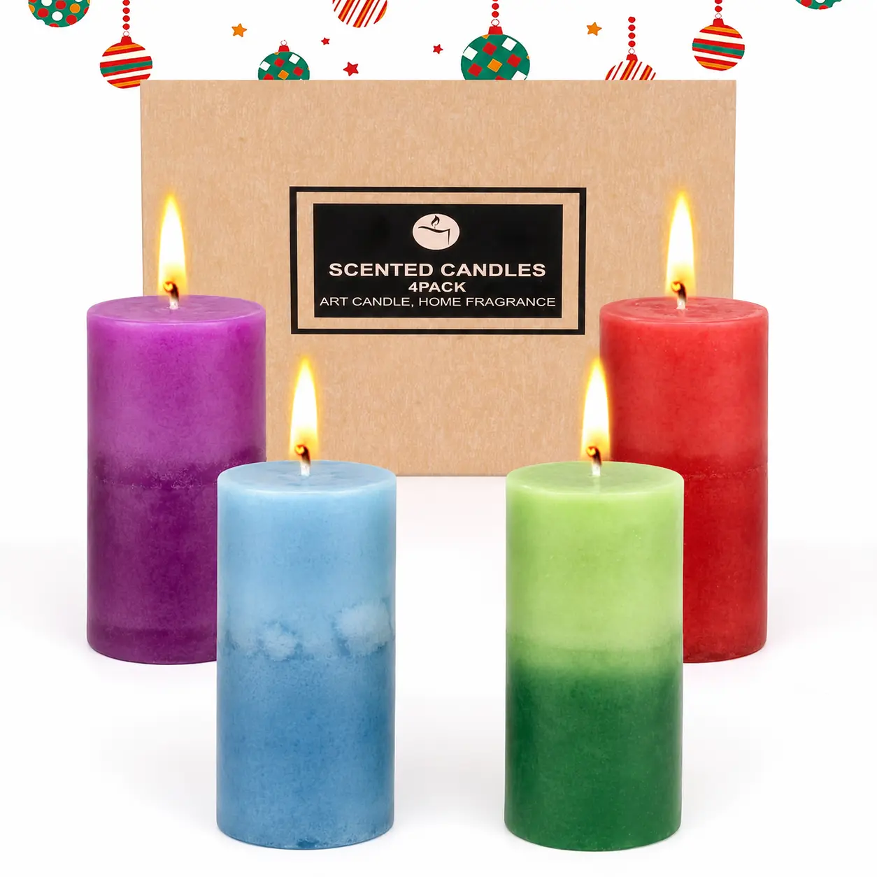 4 Pcs-colorful Pillar Scented Candles Set, 2× 3.9 Inches, Long Burning Time Of 180 Hours. Dripless And Smokeless, Perfect As A Valentine's Day Gift, Suitable For Women, Weddings, Christmas, Parties And Home Decor.