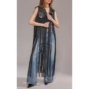 ARDEN-BLACK FRINGE MOTO VEST