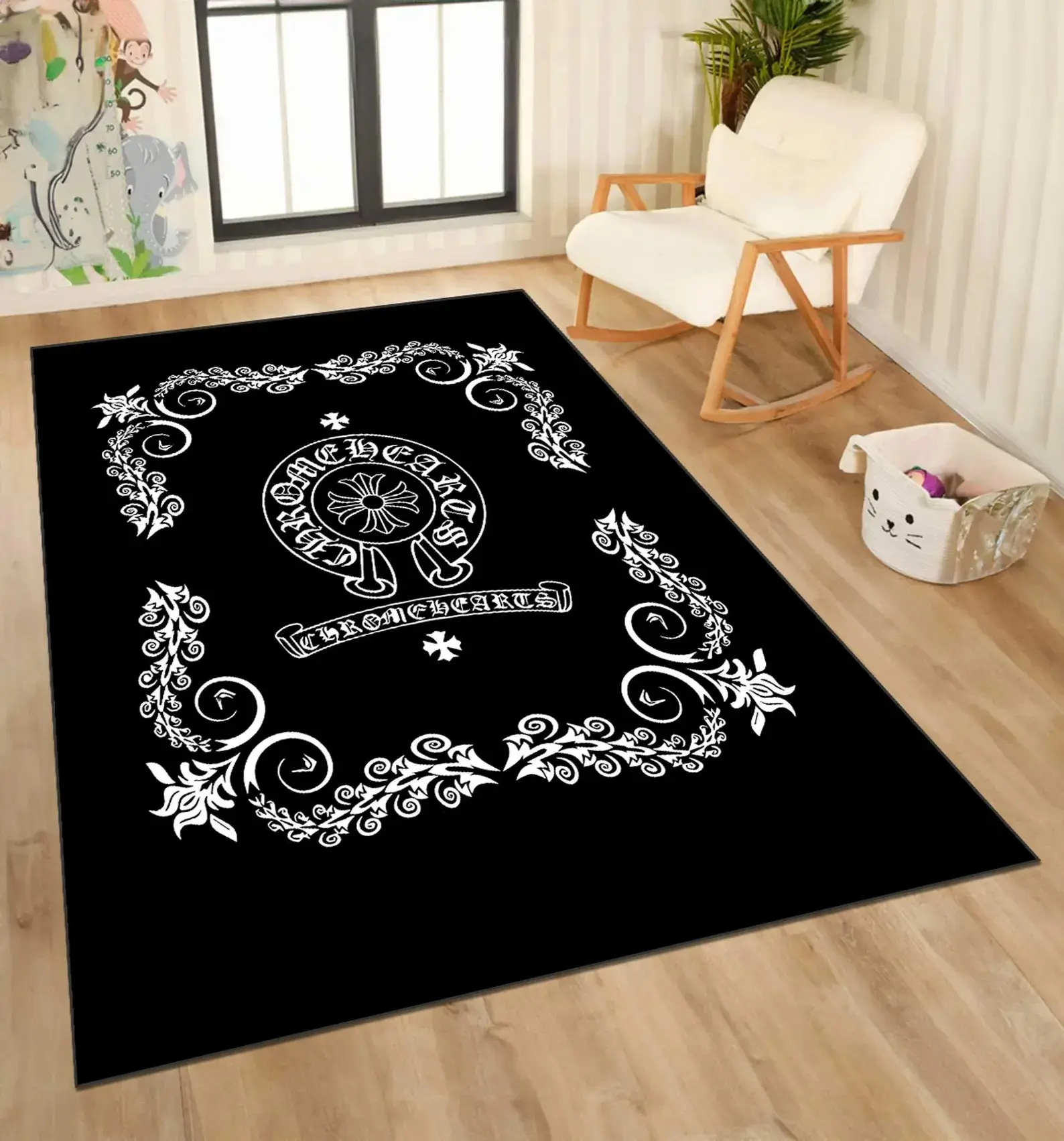 Chrome Black Area Rug - Machine Washable, Non-Slip Indoor Carpet for Living Room & Office, Home Decor, Housewarming Gift