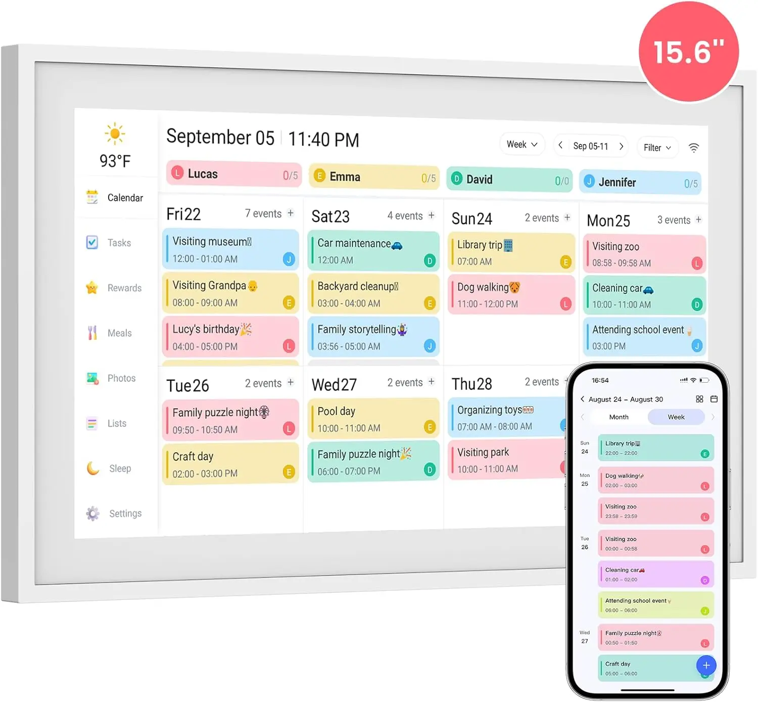 Calendar: 15-inch Wall Planner Digital Calendar & Chore Chart, Smart Touchscreen Interactive Display for Family Schedules – Wall Mount Included, Great for Organizing Your 2025 Calendar