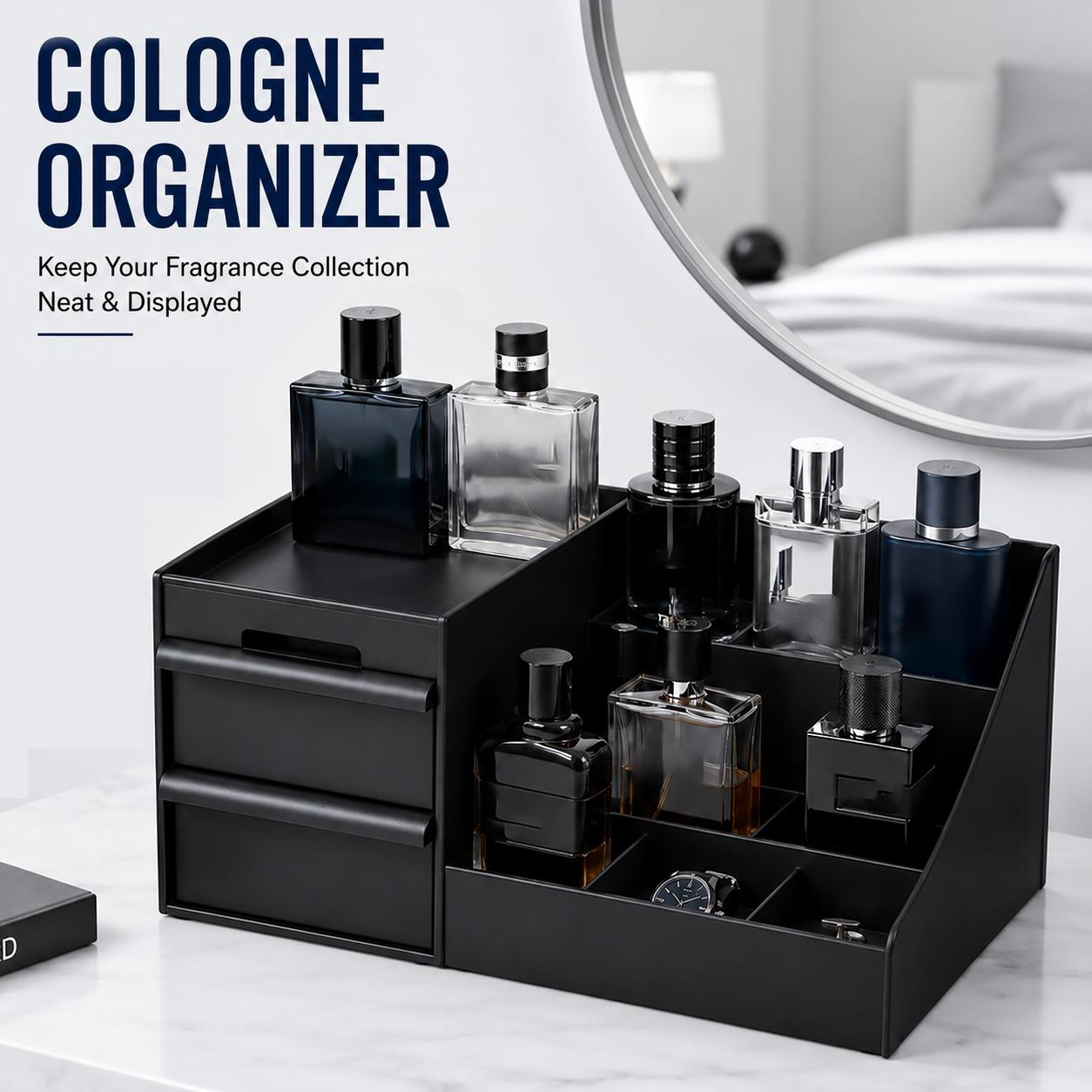 Men's Cologne organizer - cosmetic storage box, bathroom countertop organizer, durable plastic cosmetic storage container, multi-layer cosmetic box with drainage design, multi-functional storage box
