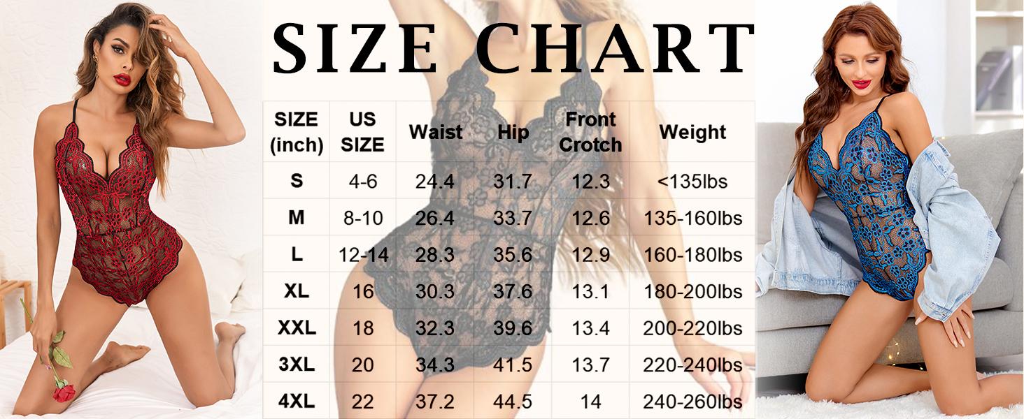 Avidlove Women One Piece Lingerie Deep V  Lace Bodysuit Snap Crotch
