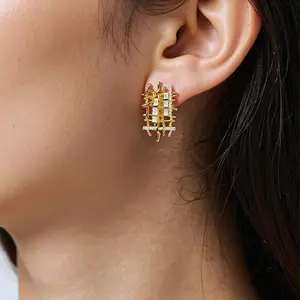 TikTok Viral Gold Tone Metal Woven Mesh Statement Earrings for Women Trendy 2026 Niche Bold Unique Design Sparkling CZ Hypoallergenic Lightweight Fashion Jewelry for Daily Wear Party Prom Date Night Holiday Birthday Gift for Her