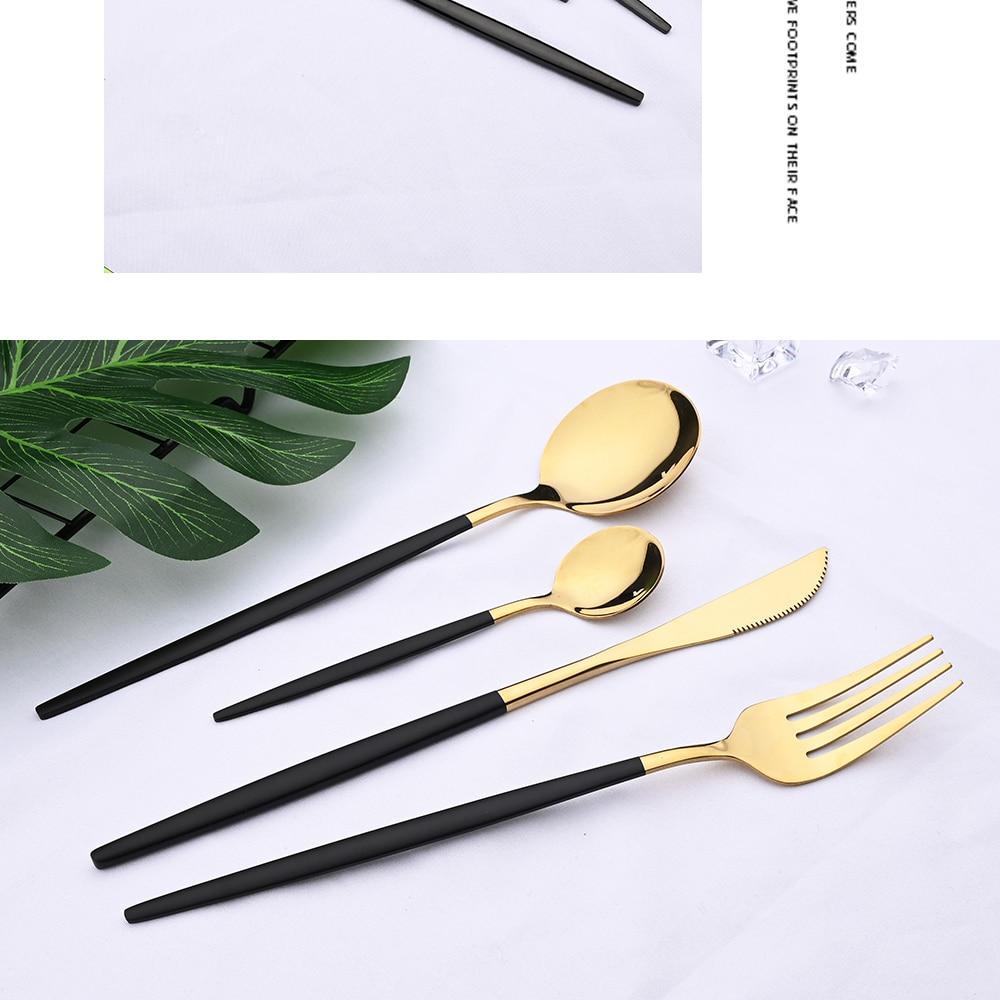 24pcs Black Western Dinnerware Set Stainless Steel Cutlery Set Fork Knife Spoon Tableware Set Flatware Set Silverware Set