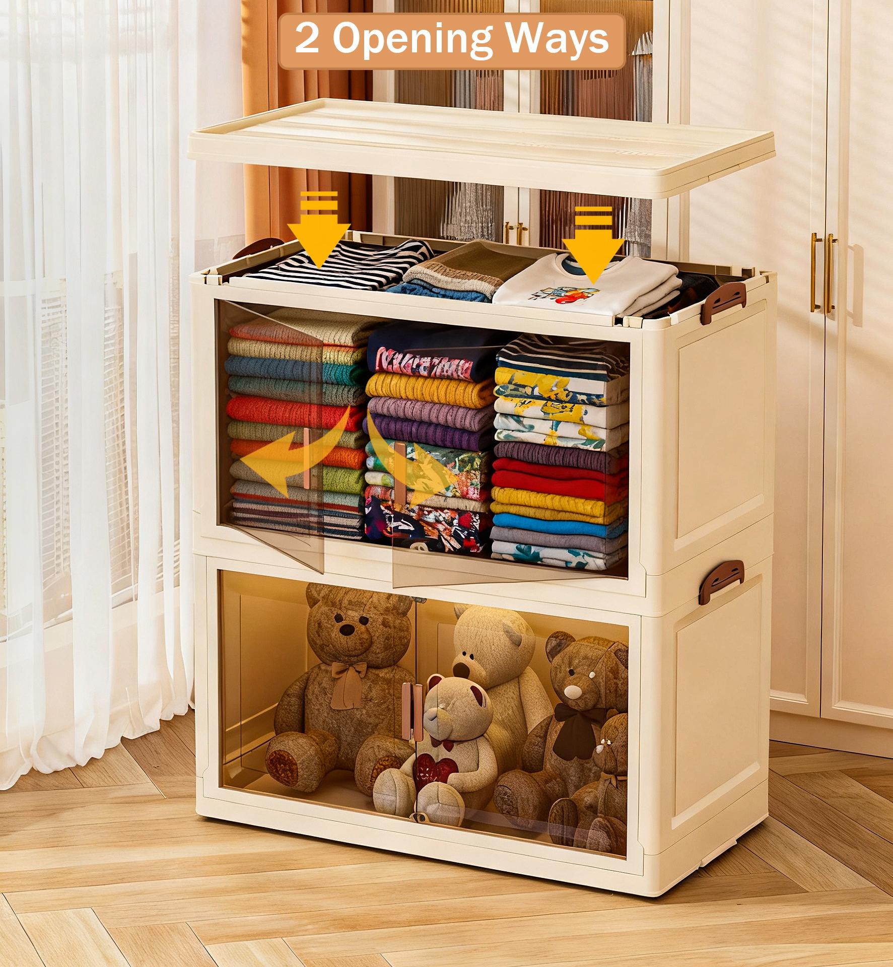 Stackable and foldable plastic storage boxes | Available in various capacities, multi-layered design, with doors, locks, and wheels | Lightweight and practical | Suitable for storage and organization in living rooms, kitchens, and bedrooms.