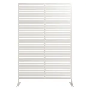 White Metal Privacy Screen 72" H×47" W for Outdoor Freestanding Decorative Privacy Wall Panels with Stand, Patio Balcony Screens for Outside Divider Deck Porch Garden, 1PC