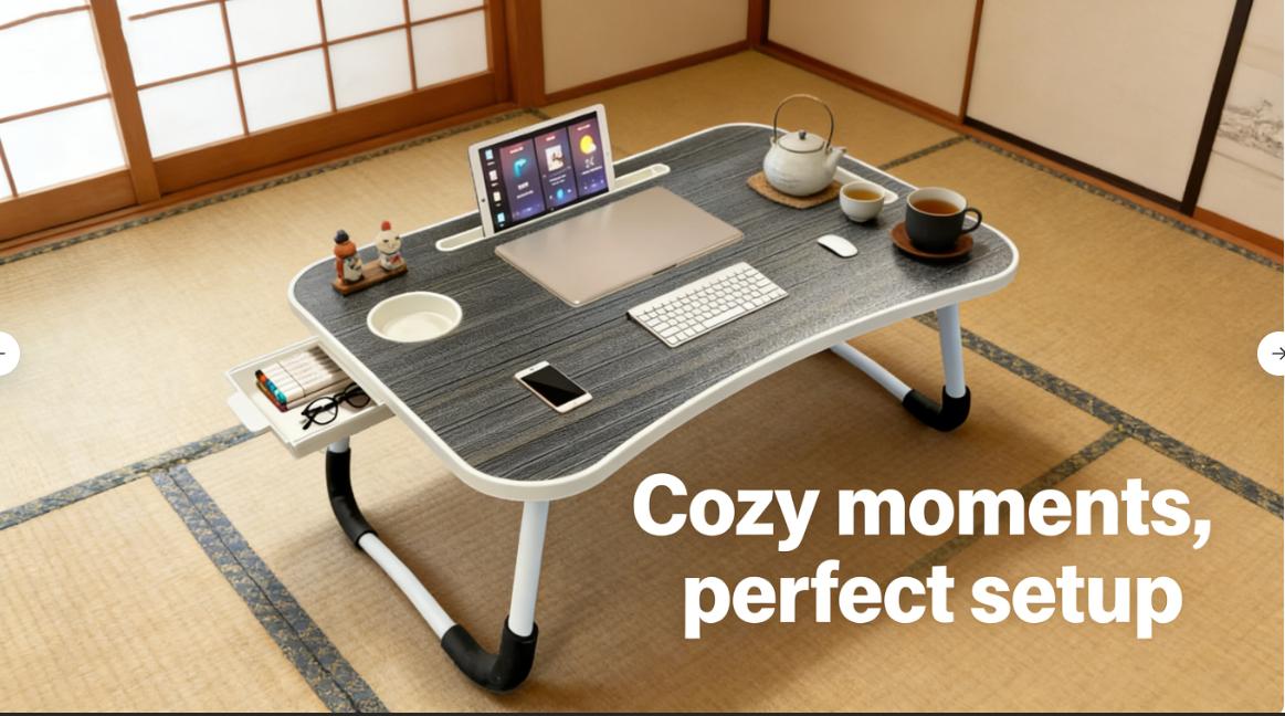 Portable Foldable Laptop Bed Table with 3 USB Ports, Storage Drawer & Cup Holder – Multifunctional Desk Tray for Eating, Reading & Working