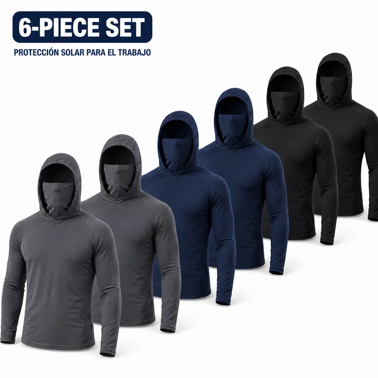 Men's 3-Pack & 6-Pack Hooded Work Shirts with Built-In Face Cover, UPF 50+ Sun Protection Long Sleeve Quick-Dry Shirts for Construction and Yard Work drip clothing Breathable Hoodie