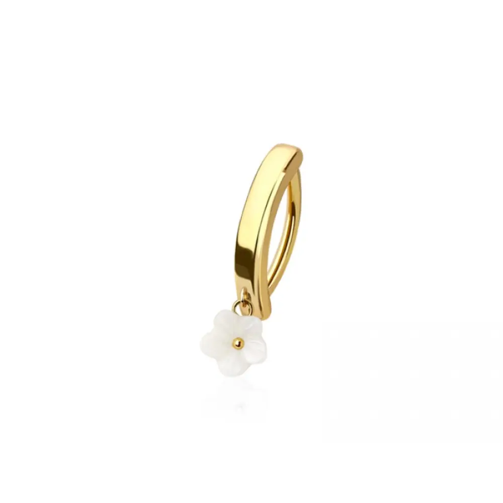 Dangling White Flower Hinged Curved Bar Clicker Belly Button Ring - 316L Stainless Steel