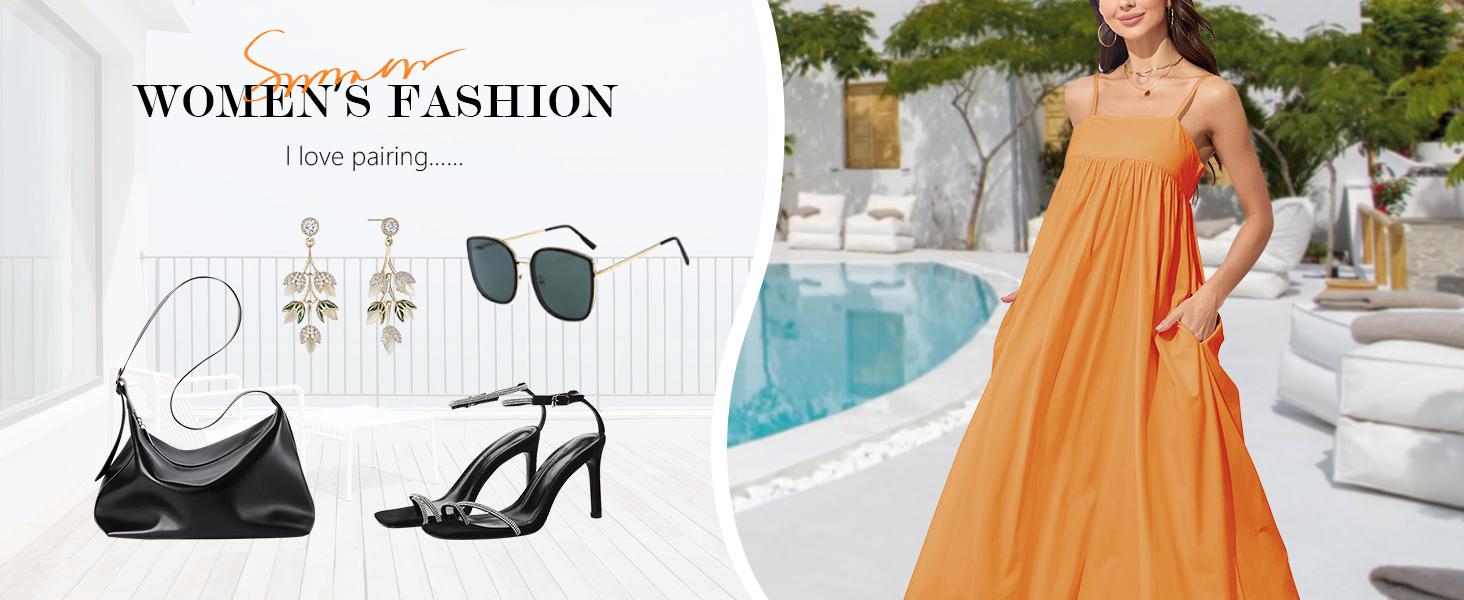 Ebossy Women's Summer Backless Tied Spaghetti Straps Casual Loose Cutout Maxi Dress with Pockets Ebossy Women's Summer Backless Tied Spaghetti Straps Casual Loose Cutout Maxi Dress with Pockets