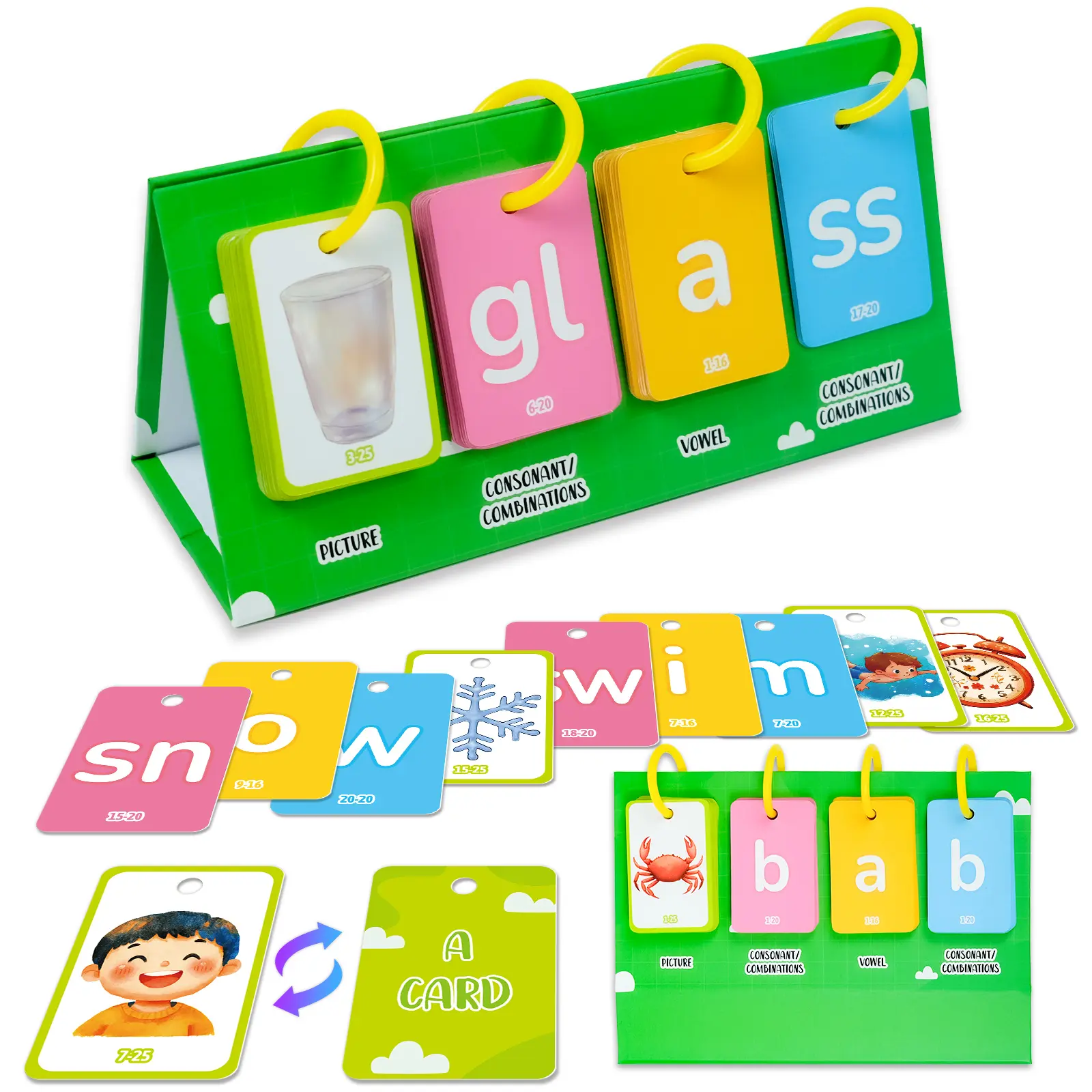 81pcs CVC Word Flip Chart Set - Desktop Interactive Spelling Game Kit with Word Building Flash Cards, Kids' Educational Toy, Learning Materials for Classroom Use, Great Learning Tool Enhancing Spelling Skills
