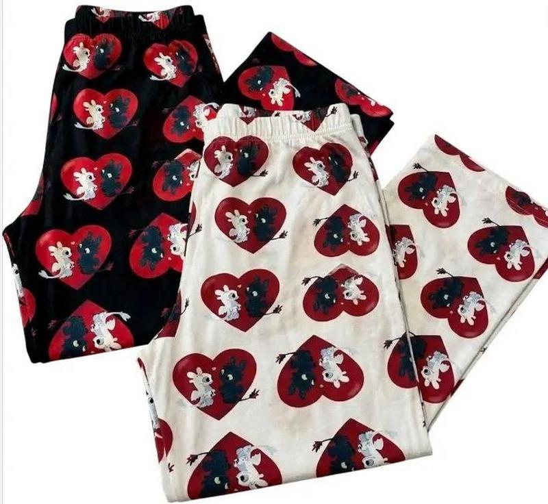 Toothless Light Fury Valentine Pajama Pants - Red Heart Dragon Couple Print,Soft Milk Silk - Cozy Matching Lounge Bottoms for Couple 2025, Homewear Pajama