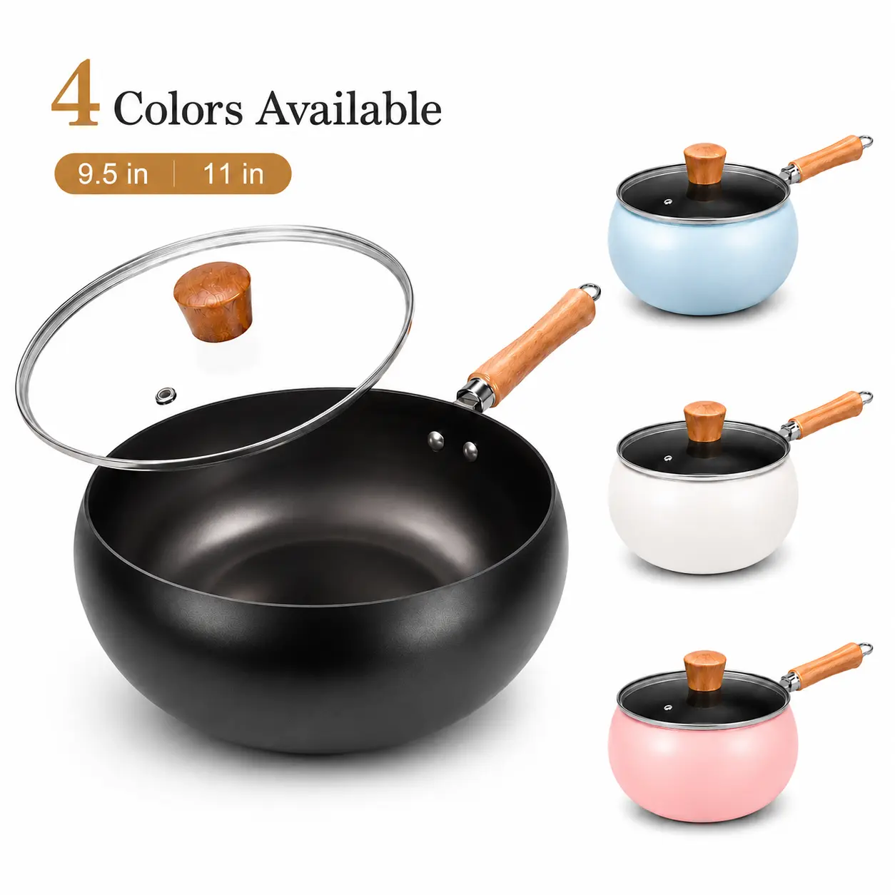 Titanium Enhanced Nonstick Wok Pan 11 Inch, PTFE-Free Deep Cooking Pan with Glass Lid, Easy Clean Stir Fry Skillet for Pasta, Frying, Sautéing and Braising