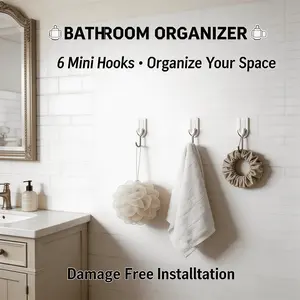 Maryya 6PCS Self-Adhesive Rotating Wall Hooks – Waterproof Purse Organizer Hooks for Towels, Keys & Kitchen Use