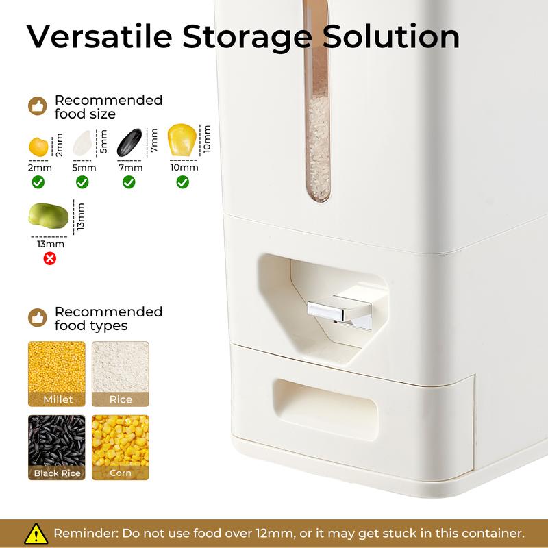 UFORU Rice Storage Container for Kitchens & Pantries: Space-Saving Press-to-Dispense Design + Airtight Seal to Block Pests & Dust. BPA-Free with Viewing Window + Built-In Measuring Scoop. Perfect for Busy Households!