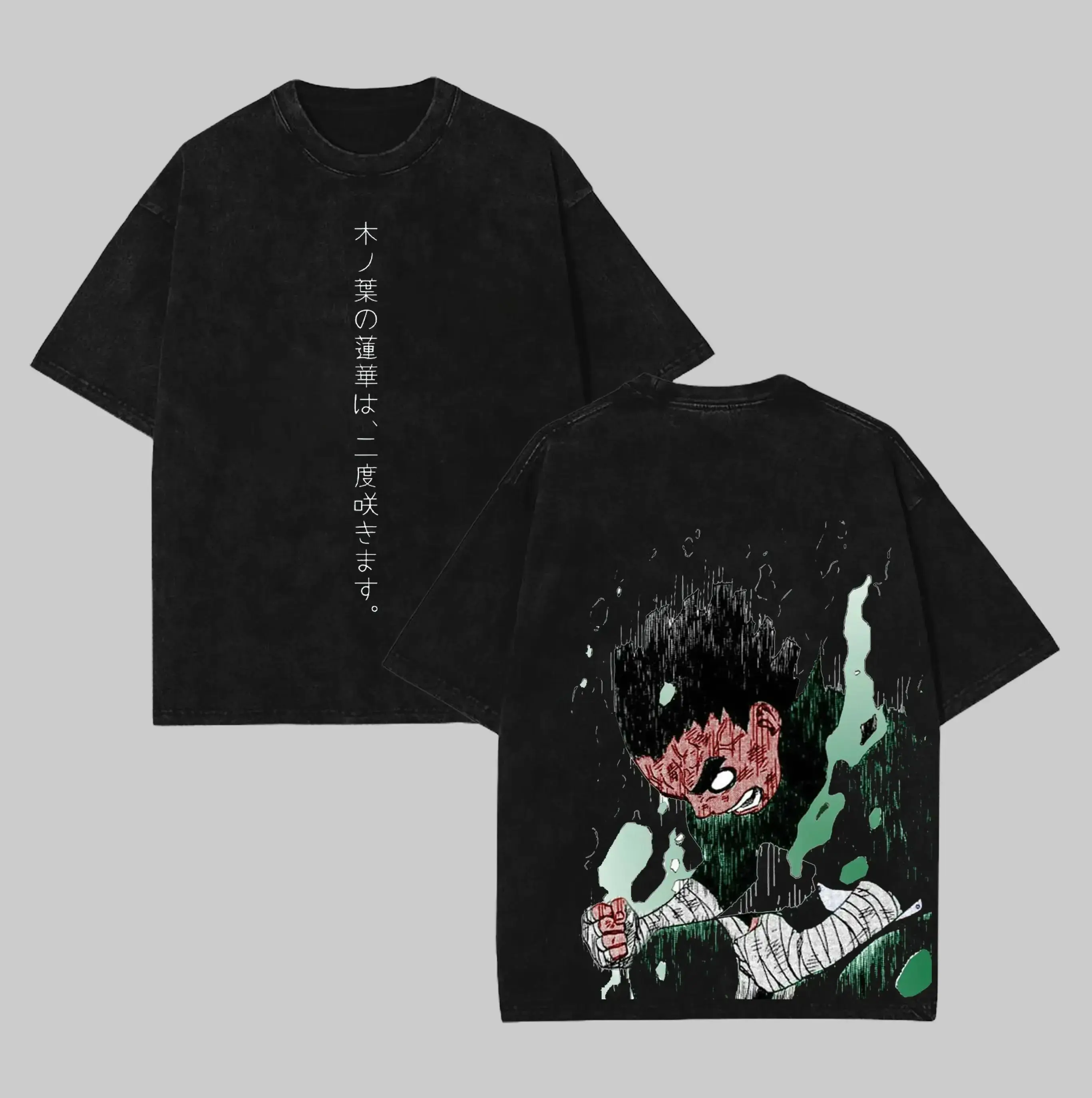 Rock Lee - Naruto Anime Double Printed Vintage Washed Tee Unisex Oversize Anime Manga Washed Heavyweight Cotton T-shirt, Gift For Anime Fan, Anime Lover