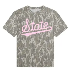 Mossy Oak State Script Pink - Short Sleeve - Fanmade Designed Original Lightweight Breathable T-Shirt, Mossy Oak Bottomland T-Shirt, Camouflage Shirt, Gift for Men