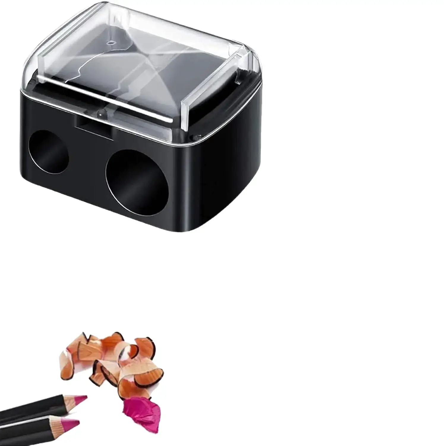 Five three in one size cosmetic pencil sharpener, double hole eyeliner sharpener with cover and regulator, suitable for super large eyeliner, lipliner, eyebrow pencil, pencil