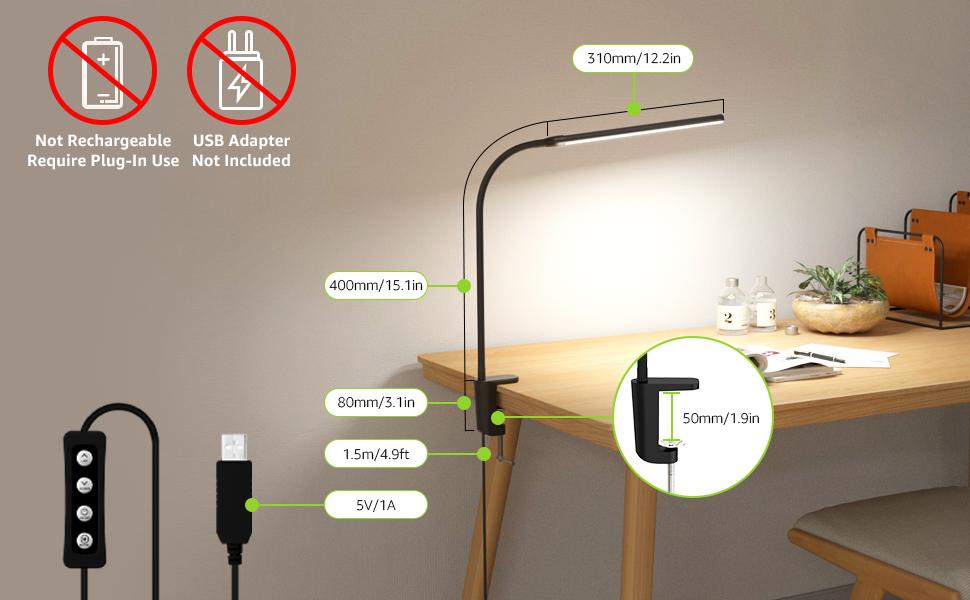 Lepro Clip on Desk Lamp LED Reading light Dimmable USB Small Clamp Lamp with 3 Color Modes 10 Brightness, Adjustable Flexible Gooseneck Table Light for Bed Headboard, Nail, Home Office,Computer