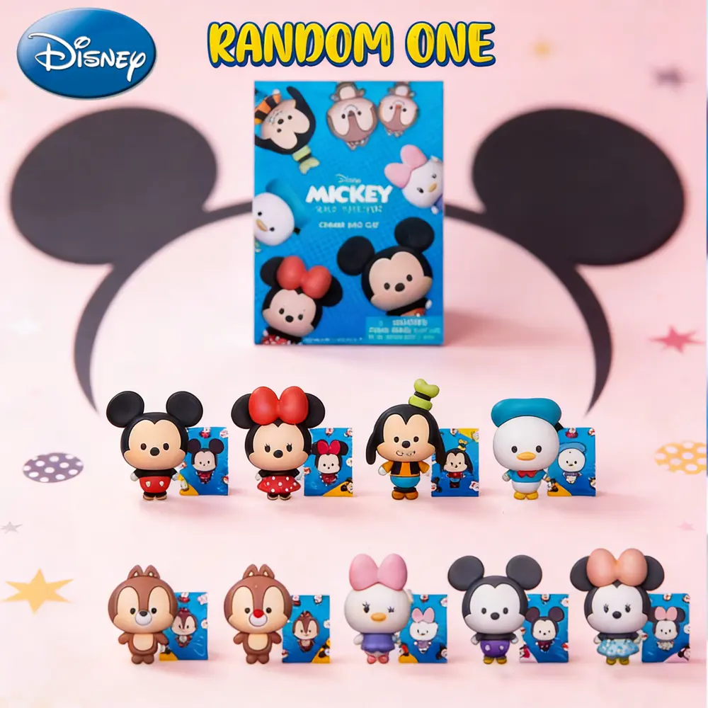 1PC Disney Officially Licensed 3D PVC Pendant Bracelet Blind Box Mystery Random Character Collectible Mickey Minnie Goofy Donald Chip Dale Daisy Birthday Christmas Gift