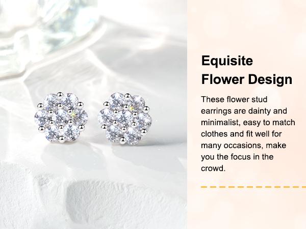 Delzzad 18k Gold-Plated Floral Stud Earrings Flower Lab-Created Moissanite Stud Earring Screw Back/Butterfly Back S925 Sterling Silver Moissanite Jewelry Perfect Birthday Mother’s Day Unisex Christmas Gift for Men Women Wedding Set