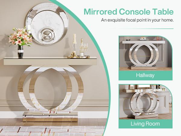 【Radiance Series】Tribesigns 39-Inch Luxury Circular Mirrored Console Table, Modern Entryway Table with Thickened Mirror Finish Tabletop, Rectangle Glass Sofa Table Foyer Table for Living Room, Entrance, Hallway 【Radiance Series】Tribesigns 39-Inch Luxury Circular Mirrored Console Table, Modern Entryway Table with Thickened Mirror Finish Tabletop, Rectangle Glass Sofa Table Foyer Table for Living Room, Entrance, Hallway