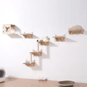 VEVOR Wall Mounted Cat Shelves,  , Cat Wall Shelves and Perches with Jumping Boards, Nest, Barrier Board & Cat Tree, Cat Floating Furniture up to 40 lbs for Sleeping, Playing, Climbing, Set of 5