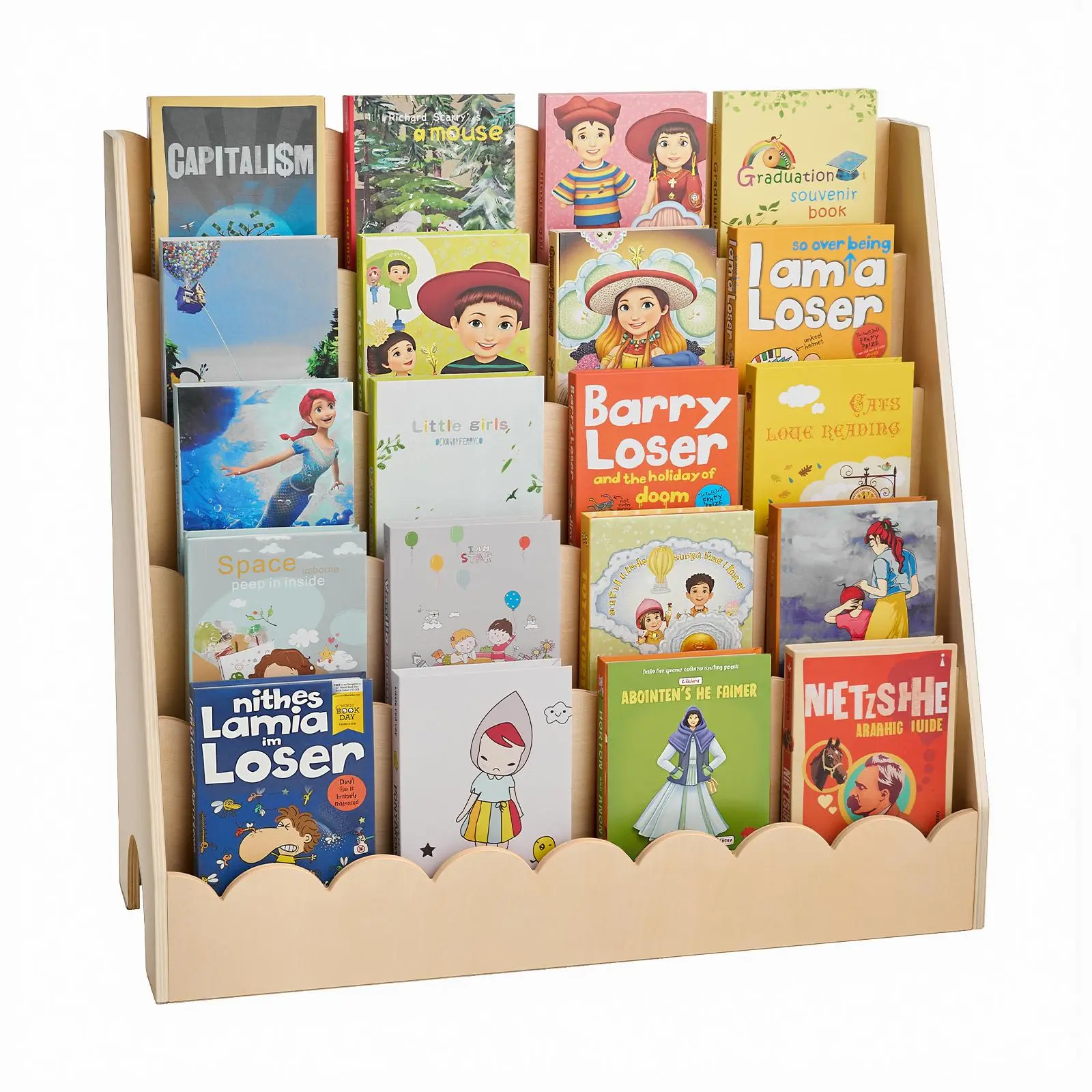 【DealsForYouDays】VEVOR Montessori Bookshelf, 5-Tier Scalloped Kids Bookshelf, Front Facing Toddler Bookcase, Dual Hooks for Hanging Backpacks, Baby Bookshelf for Kids Room, Living Room, Entryway, Nursury, Preschool