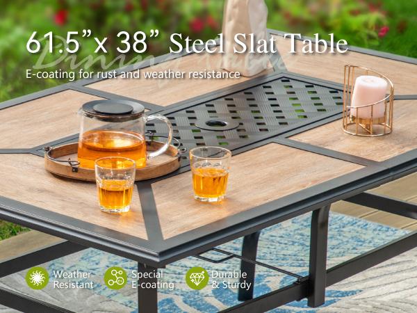 Phivilla Rectangular Outdoor Dining Table with 1.6"-2" Adjustable Umbrella Hole, 6 Person Patio Table for Outdoor, Rectangle Patio Table with Faux Wood Tabletop and Metal Steel Frame Phivilla Rectangular Outdoor Dining Table with 1.6"-2" Adjustable Umbrella Hole, 6 Person Patio Table for Outdoor, Rectangle Patio Table with Faux Wood Tabletop and Metal Steel Frame
