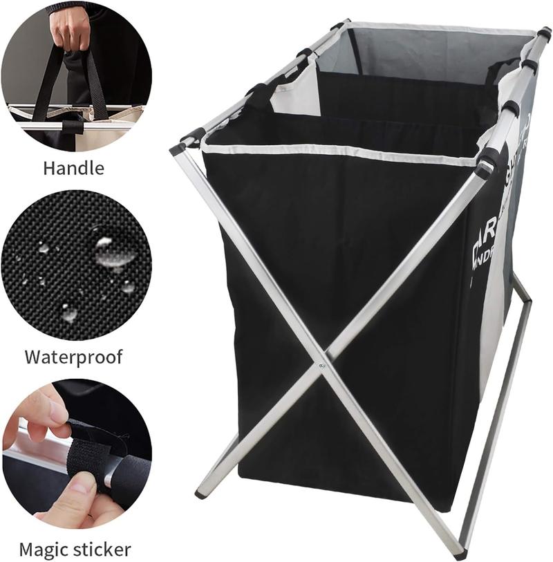3-Section Laundry Sorter - Foldable Hamper with Waterproof Oxford Bags & Aluminum Frame - Dark/Light Color Printed Design - Space Saving for Home, Dorm, Apartment