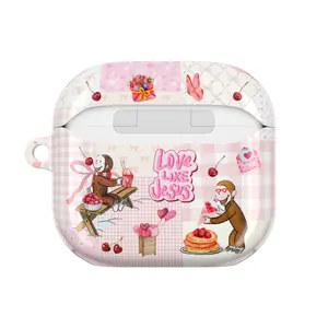 Cute Pink Bible Verse AirPods Case – Love Like Jesus & Do Everything In Love  | Kawaii Strawberry Girl Christian AirPod Case Cover for AirPods 1 2 3 4 & AirPods Pro 1 2 3 | Coquette Girly Pink Cross AestheticFaith Gift for Her Girls Women