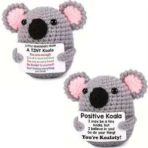 2PCS Positive Handmade Crochet Koala Ornament with Inspirational Message Cute Aesthetic Desk Decoration for Office Study Room Encouragement Gift for Women Friends Bestie Birthday Present Creative Handmade Animal Ornament