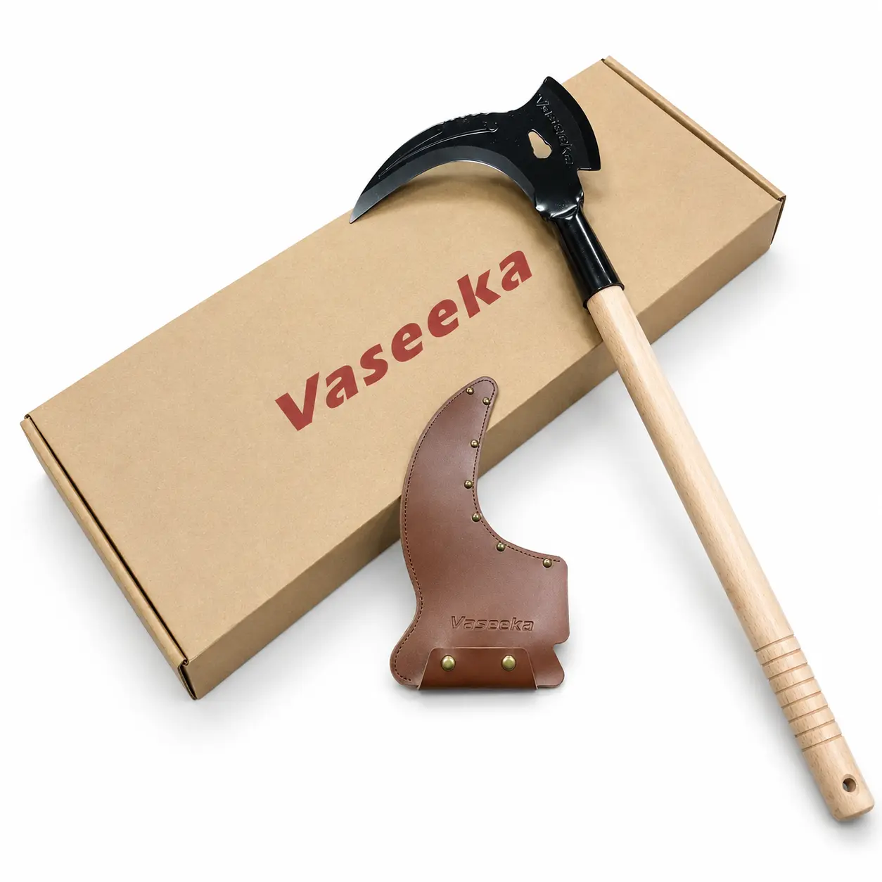 Vaseeka 2-in-1 Heavy-Duty Manganese Steel Garden Pruning Tool with Wooden Handle, Sharp Weeder & Branch Cutter for Outdoor Garden Maintenance protective sheath