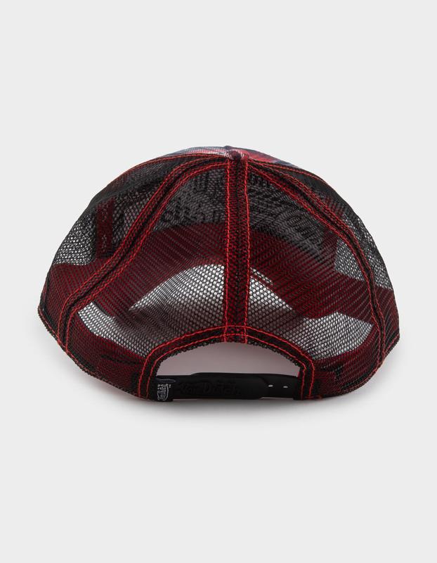 VON DUTCH Plaid Trucker Hat, Red  &  Black